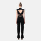 FlyandFall Astra black cut-out crop top and pants set back view, open-back design and clean structure.