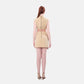 FlyandFall beige dress back view, elegant structured design in soft beige color with modern detailing.
