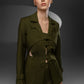 KAEL Military Green deconstructed cutout suit set with asymmetric button details