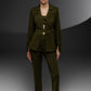 KAEL Military Green deconstructed cutout suit set with tailored jacket and slim pants