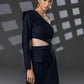 NERIS dark blue asymmetric cutout dress with one-shoulder neckline and single long sleeve
