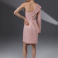 NERIS Lotus Pink asymmetric cutout dress back view with one-shoulder folded detail