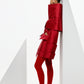 Obsidian Bloom red Mikado editorial mini dress photographed against geometric forms with sculptural high collar and architectural detailing by FlyandFall