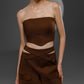 SOLEN Cocoa Brown deconstructed tailored set with strapless top and asymmetric belted skirt