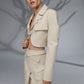 SOLEN sand beige cropped jacket and asymmetric skirt side view without corset