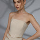 SOLEN sand beige structured strapless corset with asymmetric skirt waist detail
