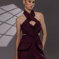 VEYRA | Burgundy Crossover Halter Jumpsuit